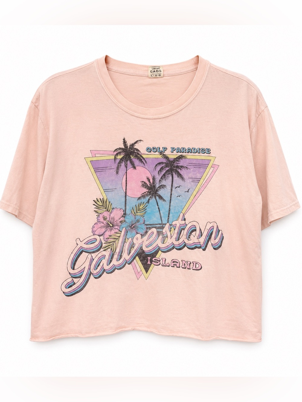 Galveston Island Graphic Cropped Tee Large - Pink Gulf Paradise Beach Shirt - Picture 1 of 2